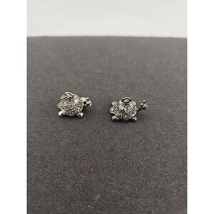 925 China Marked Pair Of Turtle Charms Small Rhinestone Crystal Accent Pendants